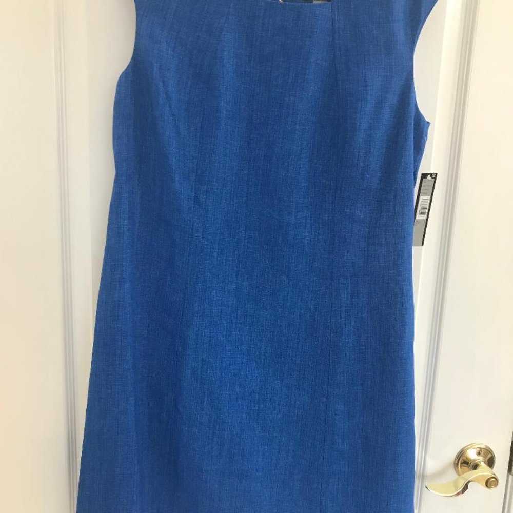 Tahari ASL Grasscloth Sheath Dress Regatta Blue 8